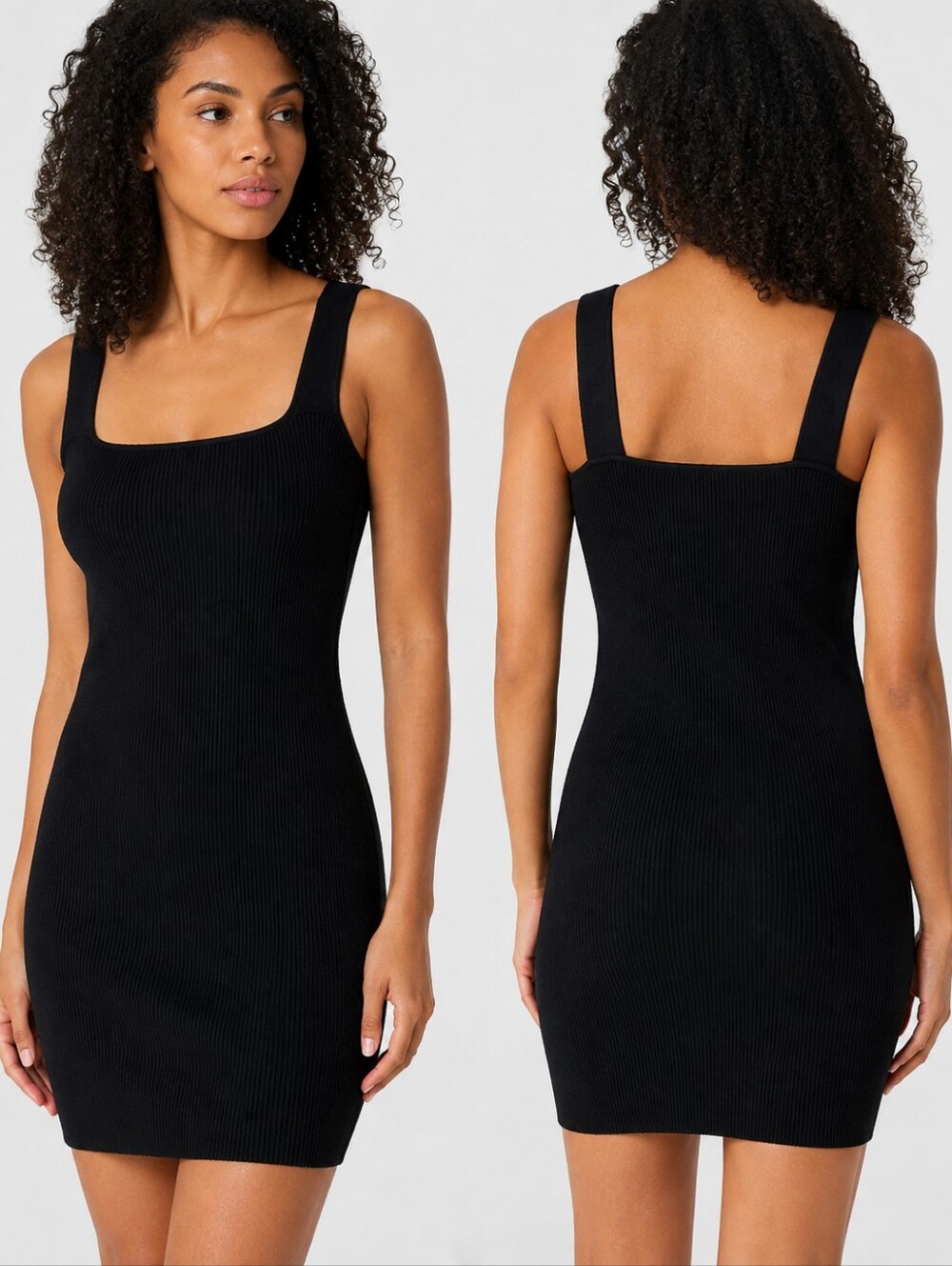 Bar III Black Ottoman Ribbed Bodycon Mini Dress Square Neck NWT Medium